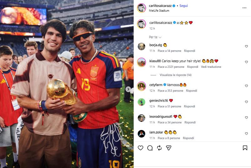 Visti dai social: Alcaraz con la Coppa e la curva Nadal