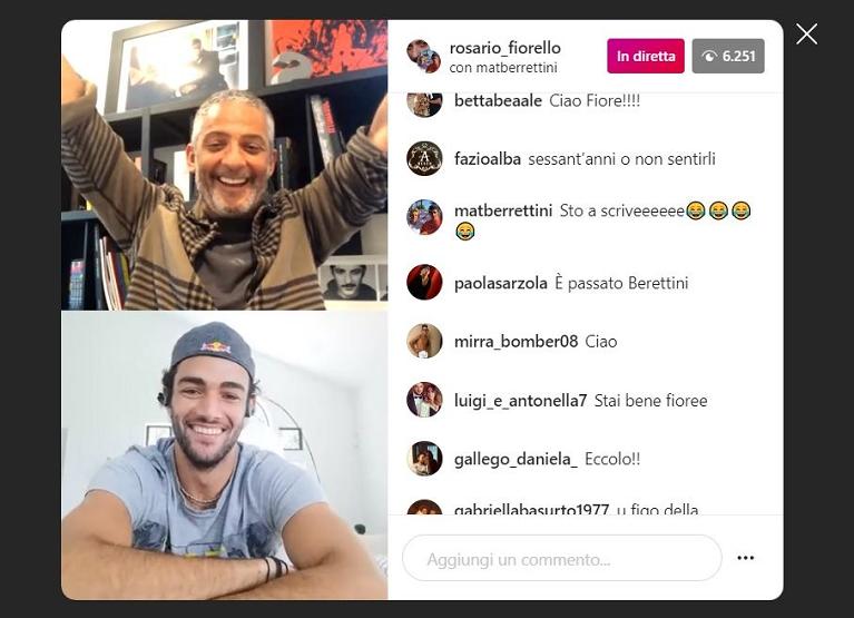 Rosario Fiorello e Matteo Berrettini in apertura della loro diretta Instagram