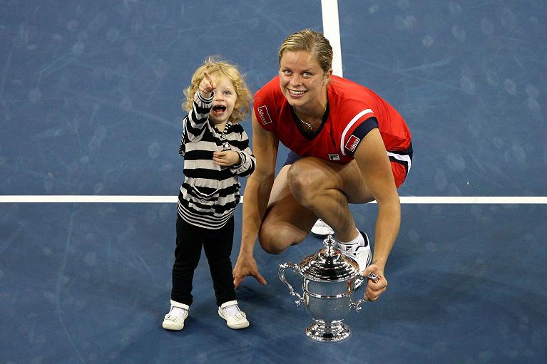 Kim Clijsters nel 2009, con la figlioletta Jada, dopo vittoria agli Us Open
