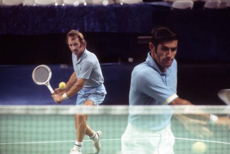 Rod Laver e Ken Rosewall nel 1972 a Dallas per le Finali Wct