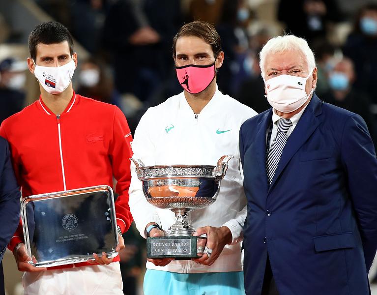 Nicola Pietrangeli al Roland Garros con Novak Djokovic e Rafael Nadal nel 2020