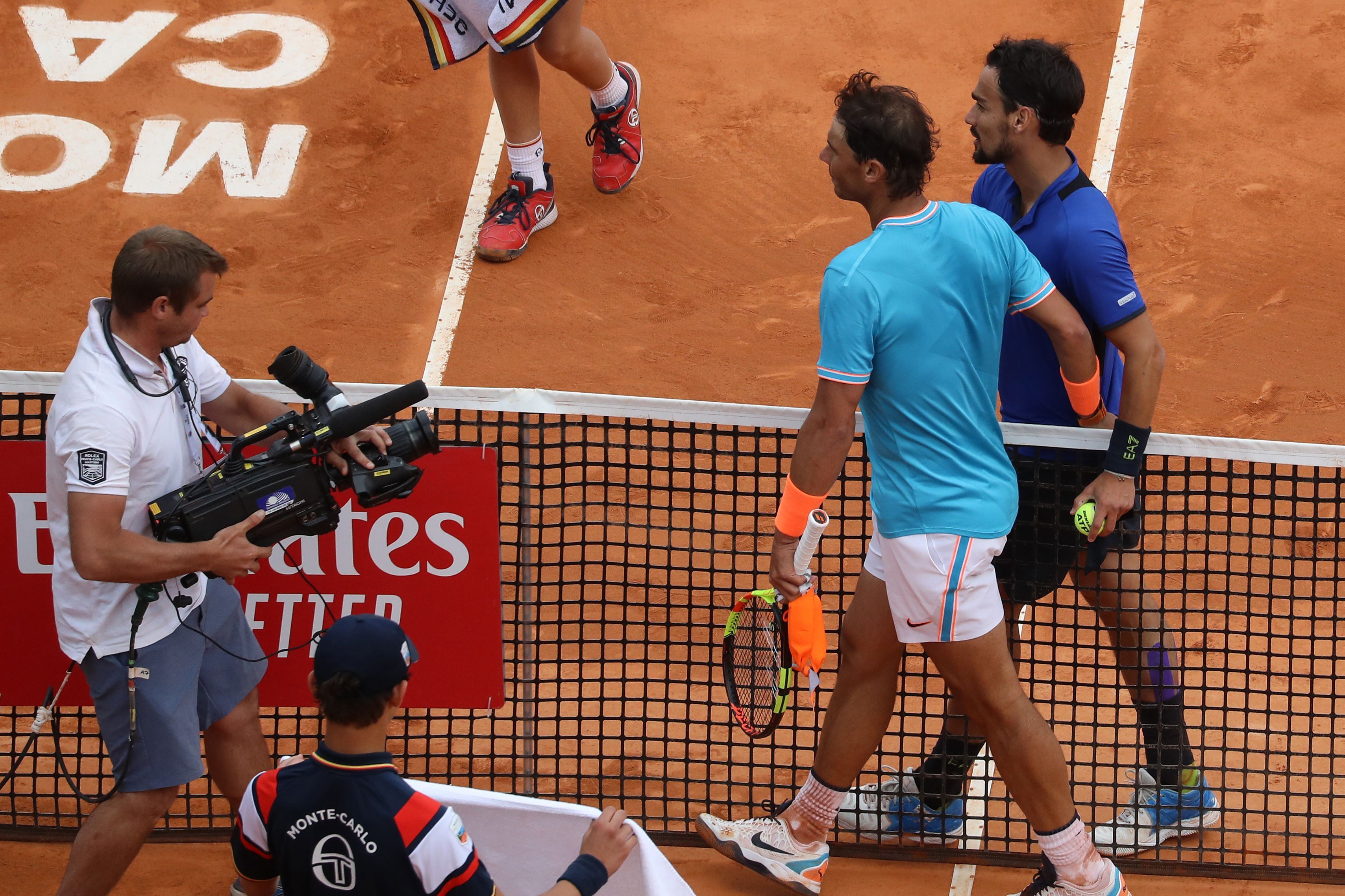 Fognini e Nadal alla fine della loro partita a Monte Carlo